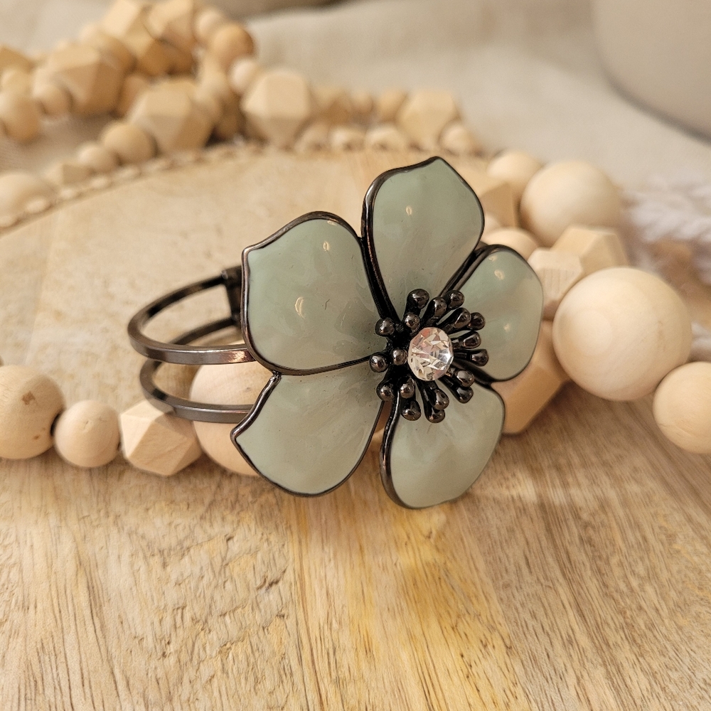 Cuff Bracelet with Poppy Flower in Tiffany Blue Color